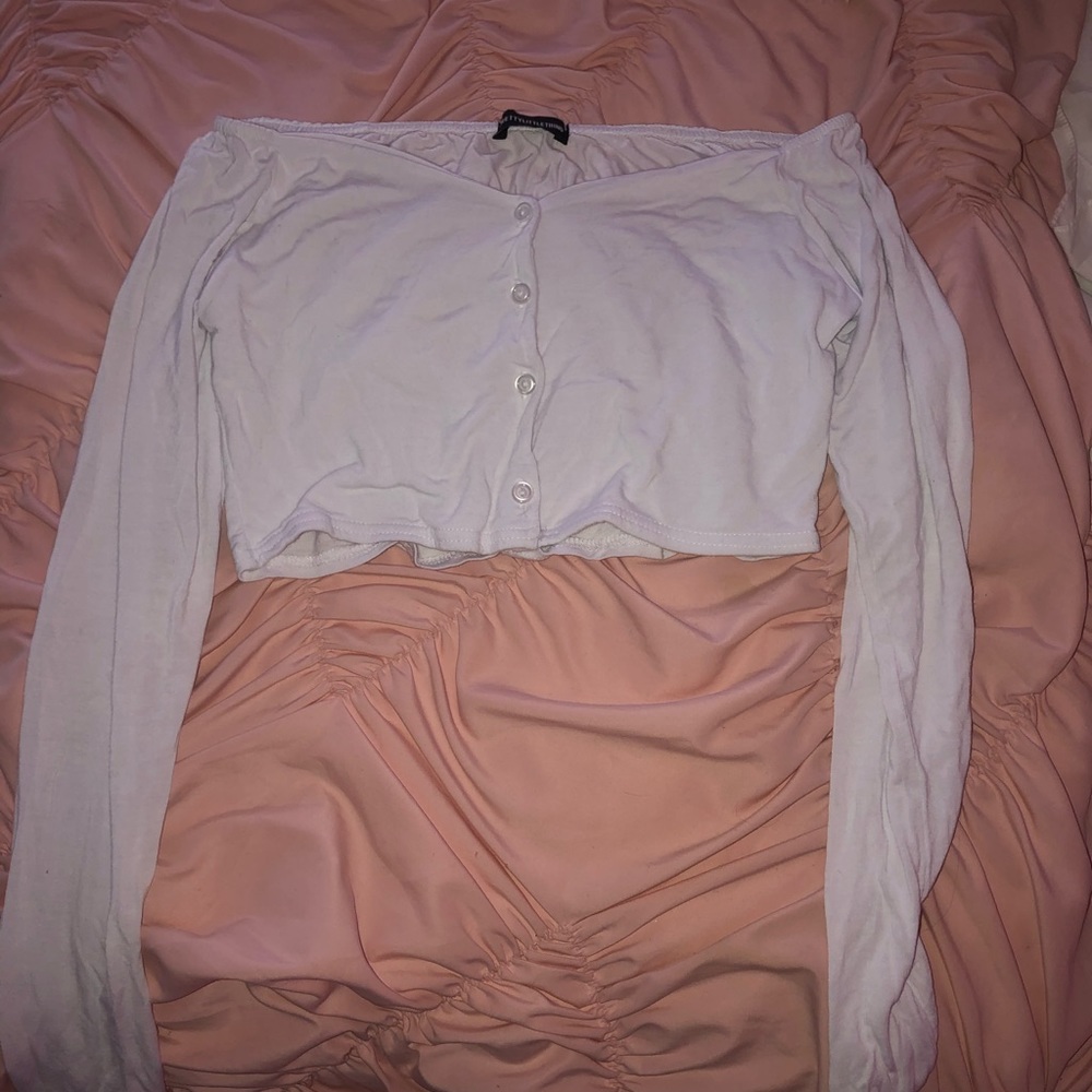White Off Shoulder Button Up Crop